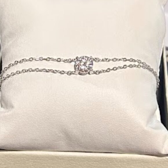 Moissanite 2 Carat Round Pendant Double Strand Bracelet 925 Sterling Silver NWT - Picture 6 of 16